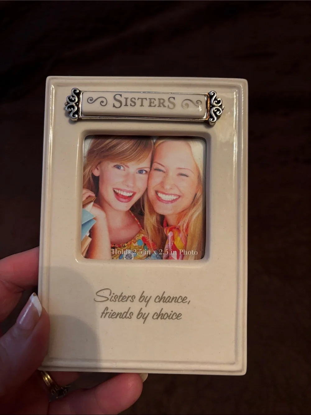 SISTERS Decorative Photo Frame Set/accents - Cream/Brown+ “Sisters” Gold Accent